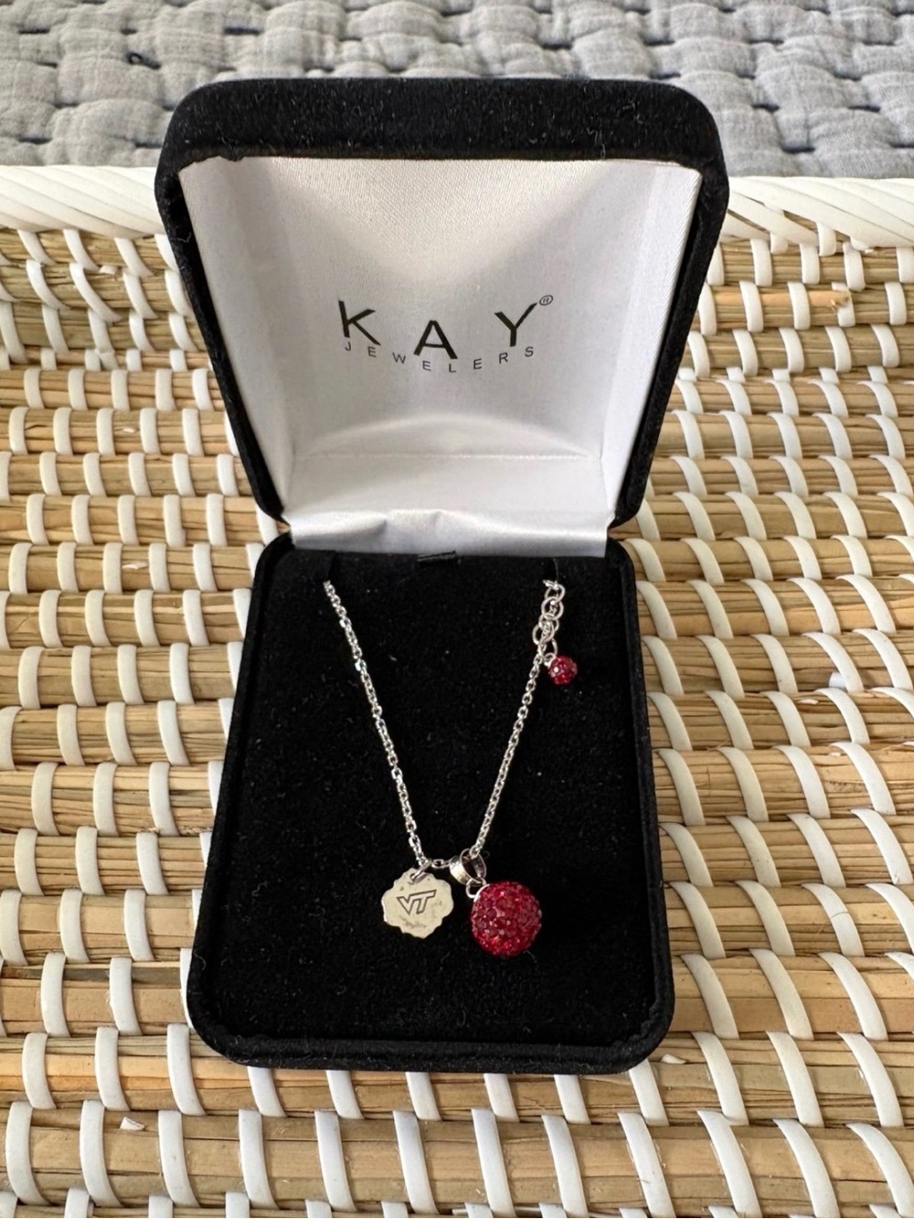 Kay Jewelers Silver Necklace with Red Pavé Ball Charm
